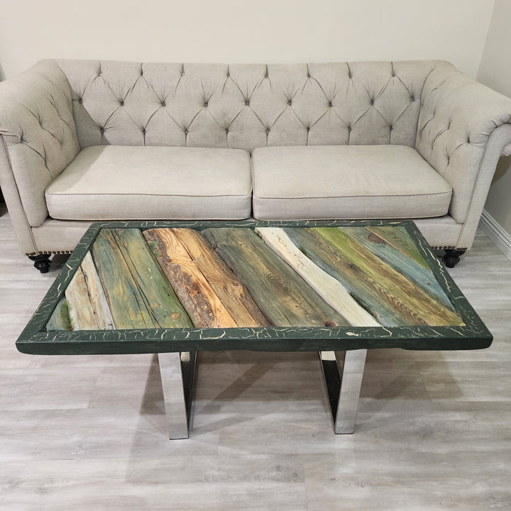 51"L Forest Green, Multicolor Reclaimed Wood Coffee table