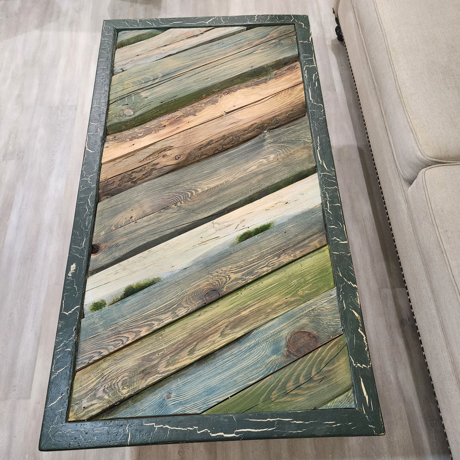 51"L Forest Green, Multicolor Reclaimed Wood Coffee table