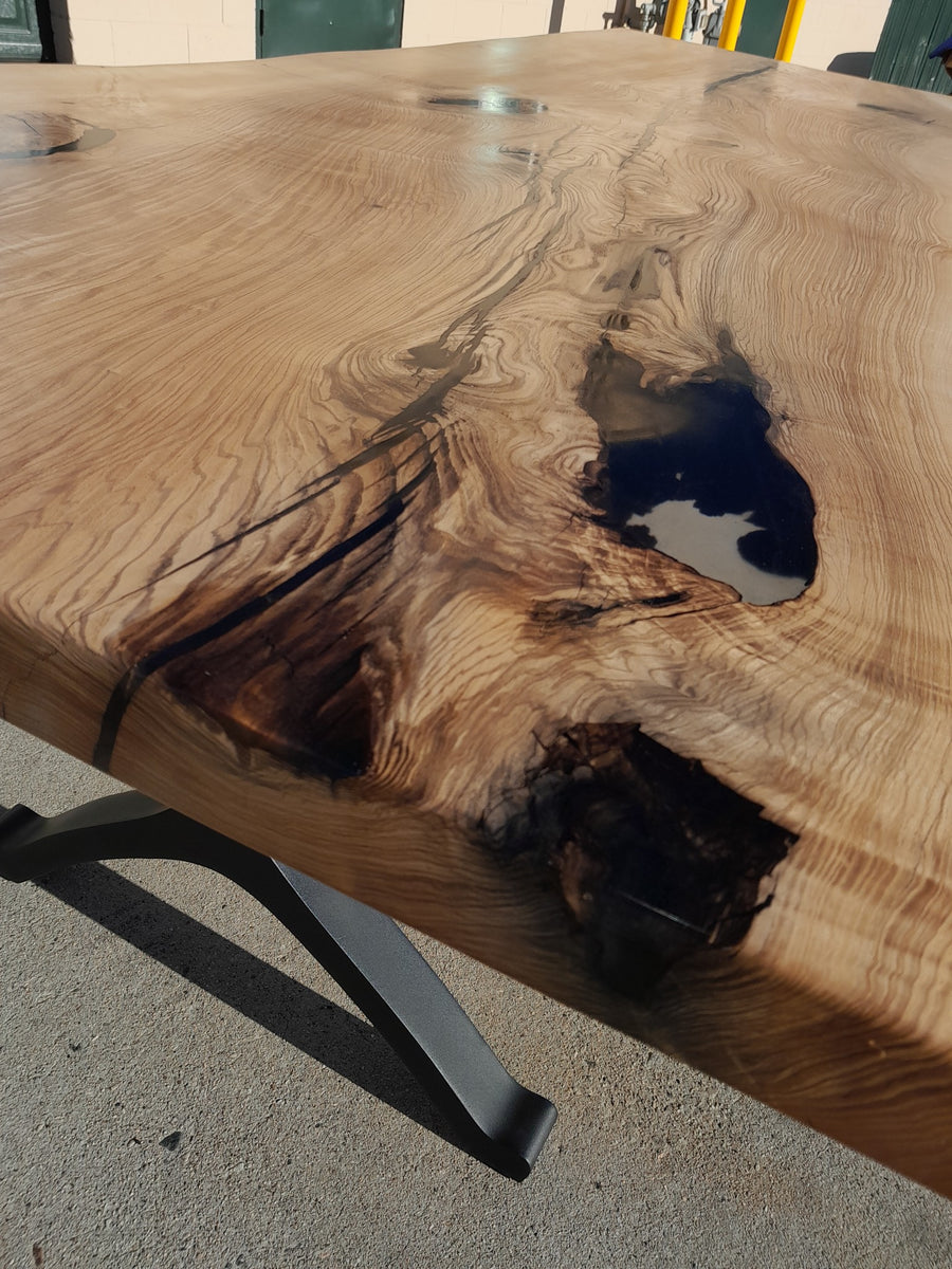 Available now! 96"L Live Edge White Oak, Solid Wood Slab Table