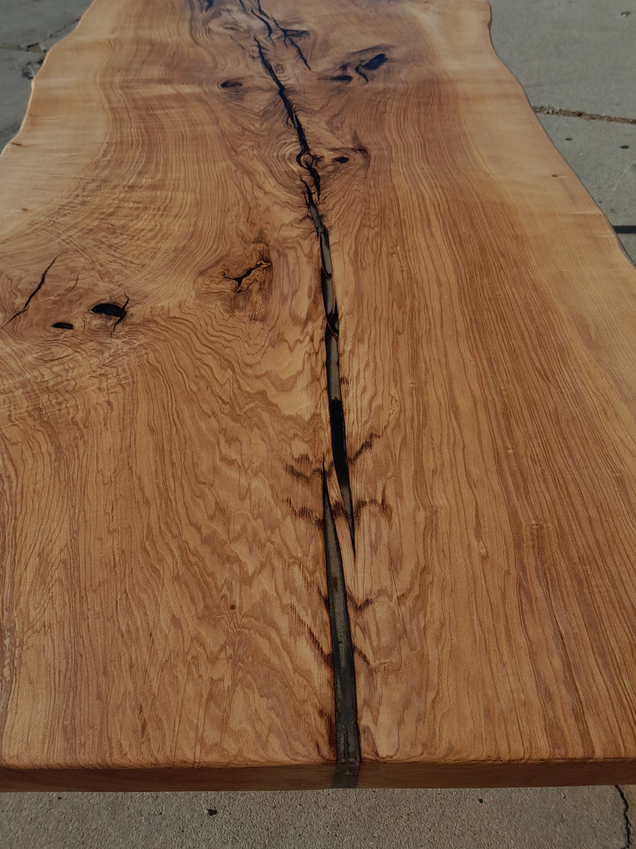 Available now! 96"L Live Edge White Oak, Solid Wood Slab Table