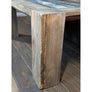 SOLD 43"L Glass top, reclaimed wood side table