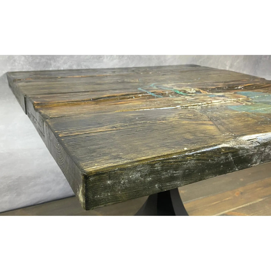 31"L Teal Flower, Reclaimed Wood Coffee/Side table