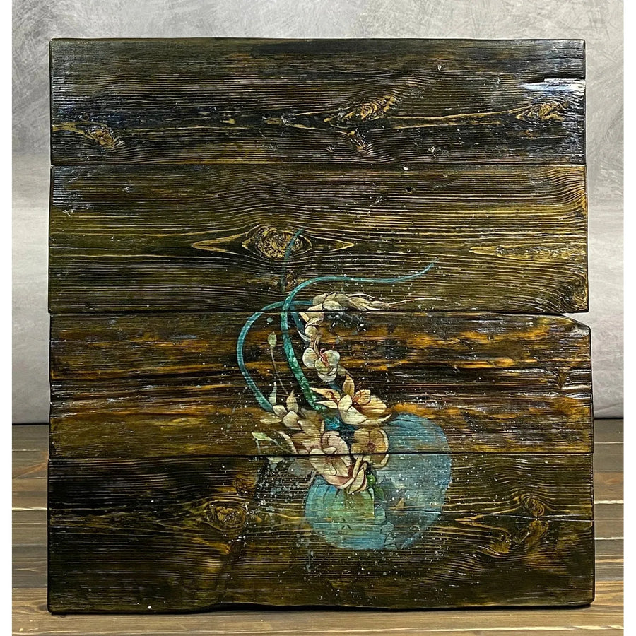 31"L Teal Flower, Reclaimed Wood Coffee/Side table