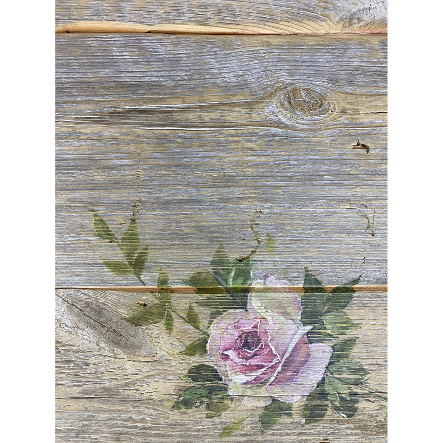 39"L Reclaimed Wood, Custard Rose Side Table