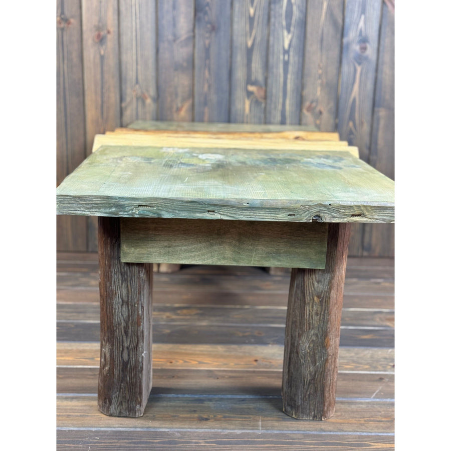 49"L Sliced Log, Light Green Reclaimed Wood Side table