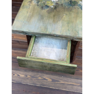 49"L Sliced Log, Light Green Reclaimed Wood Side table