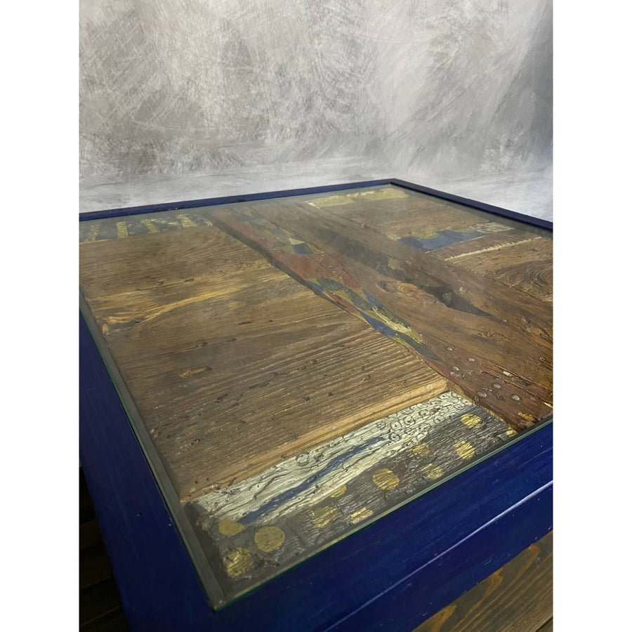 29" Royal Blue Reclaimed Wooden Coffee Table