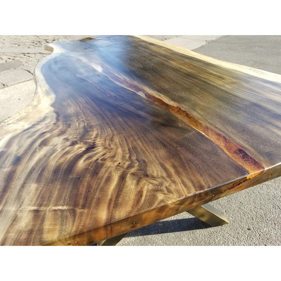 96"L Custom Stained, Solid Slab Acacia Wood Table