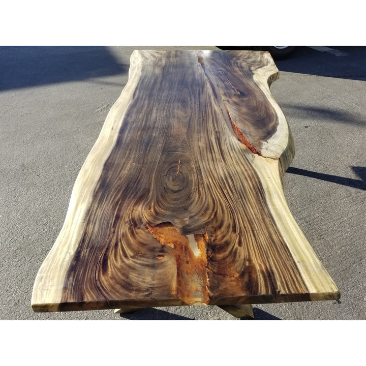 96"L Custom Stained, Solid Slab Acacia Wood Table