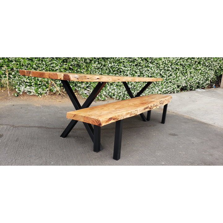 Live Edge, Acacia Wood Table and Bench Set