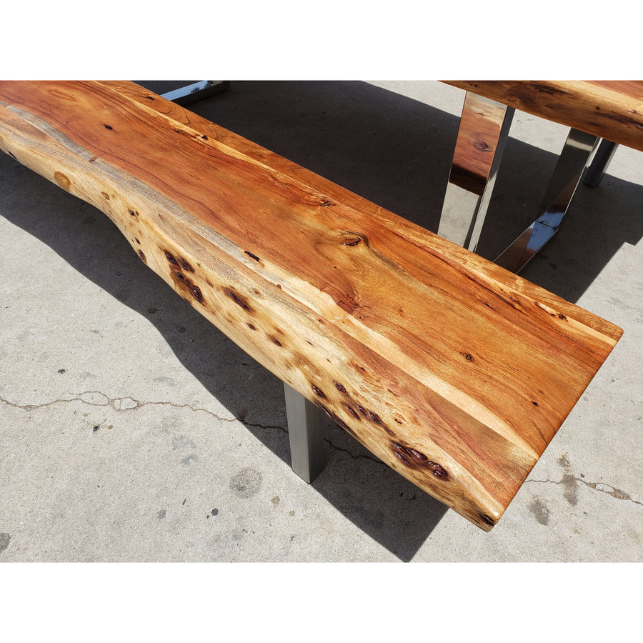 96"L Rustic-Styled, Live Edge Acacia Wood Table and Bench Set