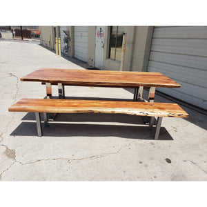 96"L Rustic-Styled, Live Edge Acacia Wood Table and Bench Set