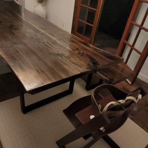 120"L Custom stained, Table & Bench Set