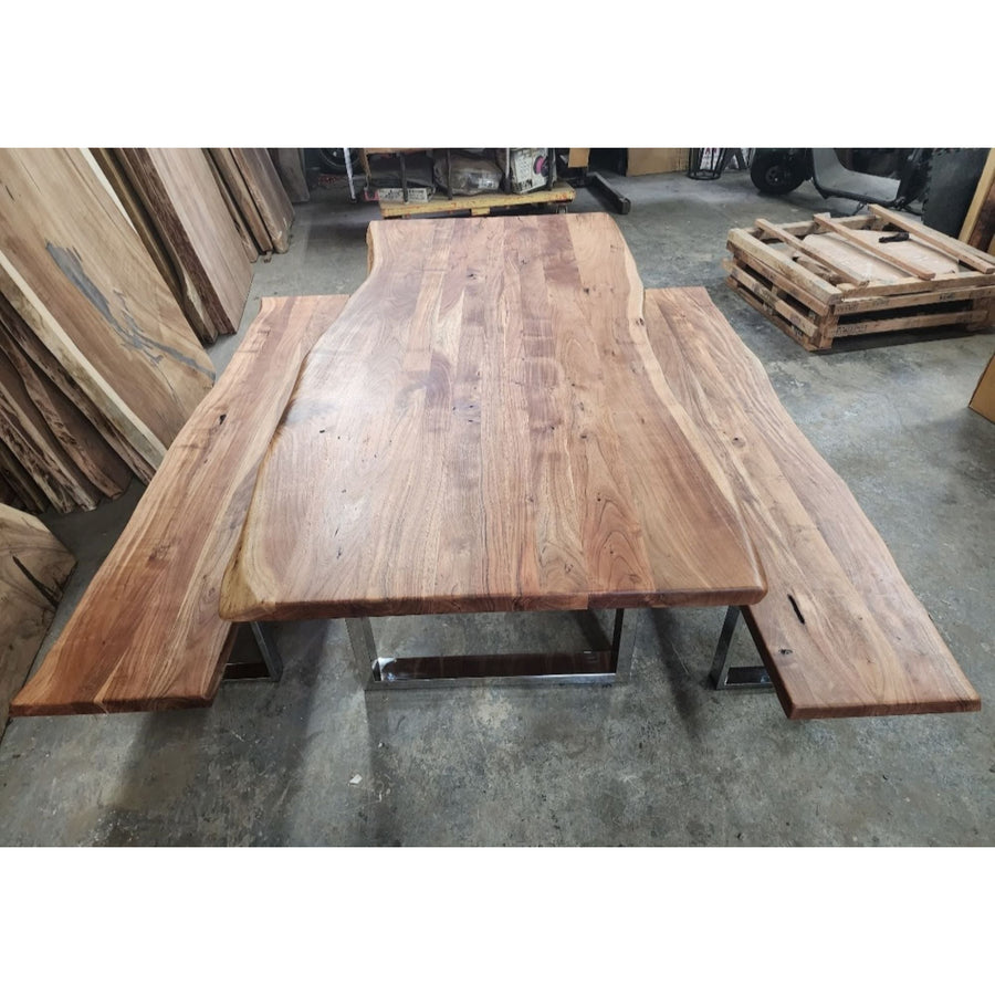 Petite Live Edge Acacia wood Table & Bench Set