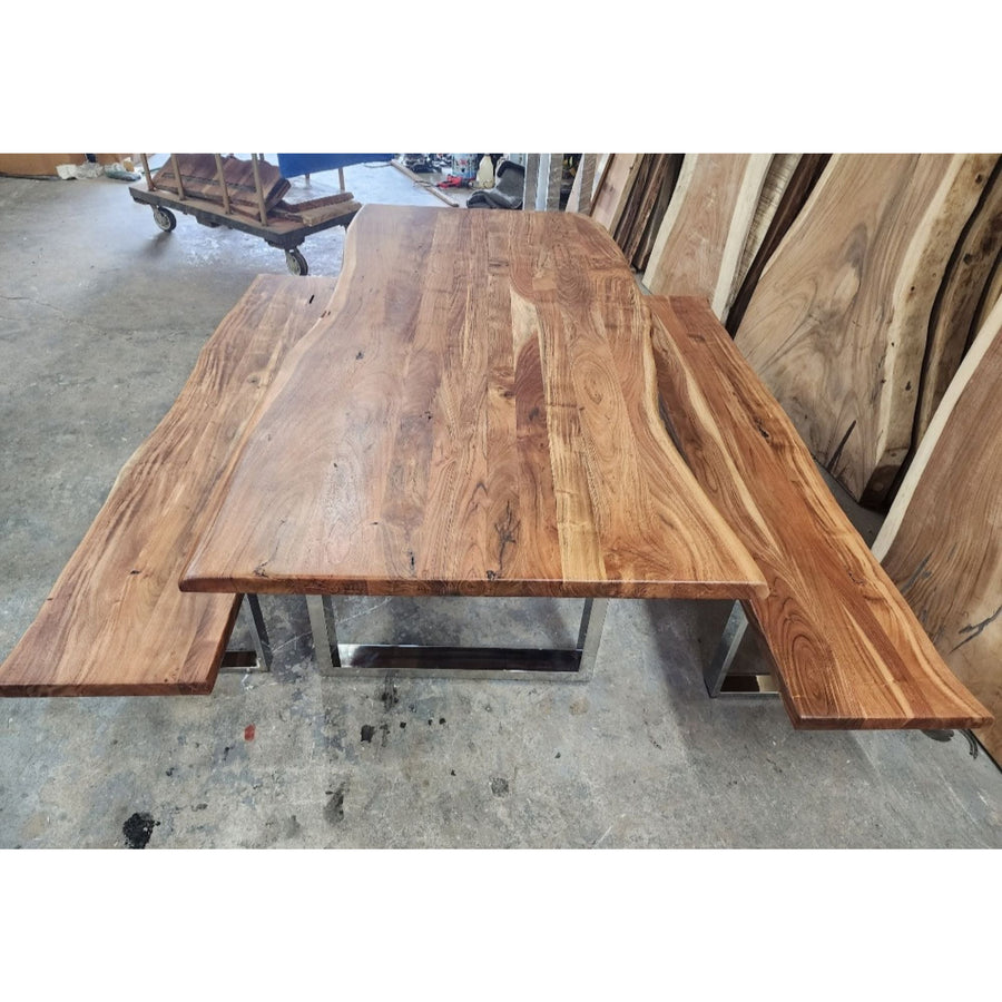 Petite Live Edge Acacia wood Table & Bench Set