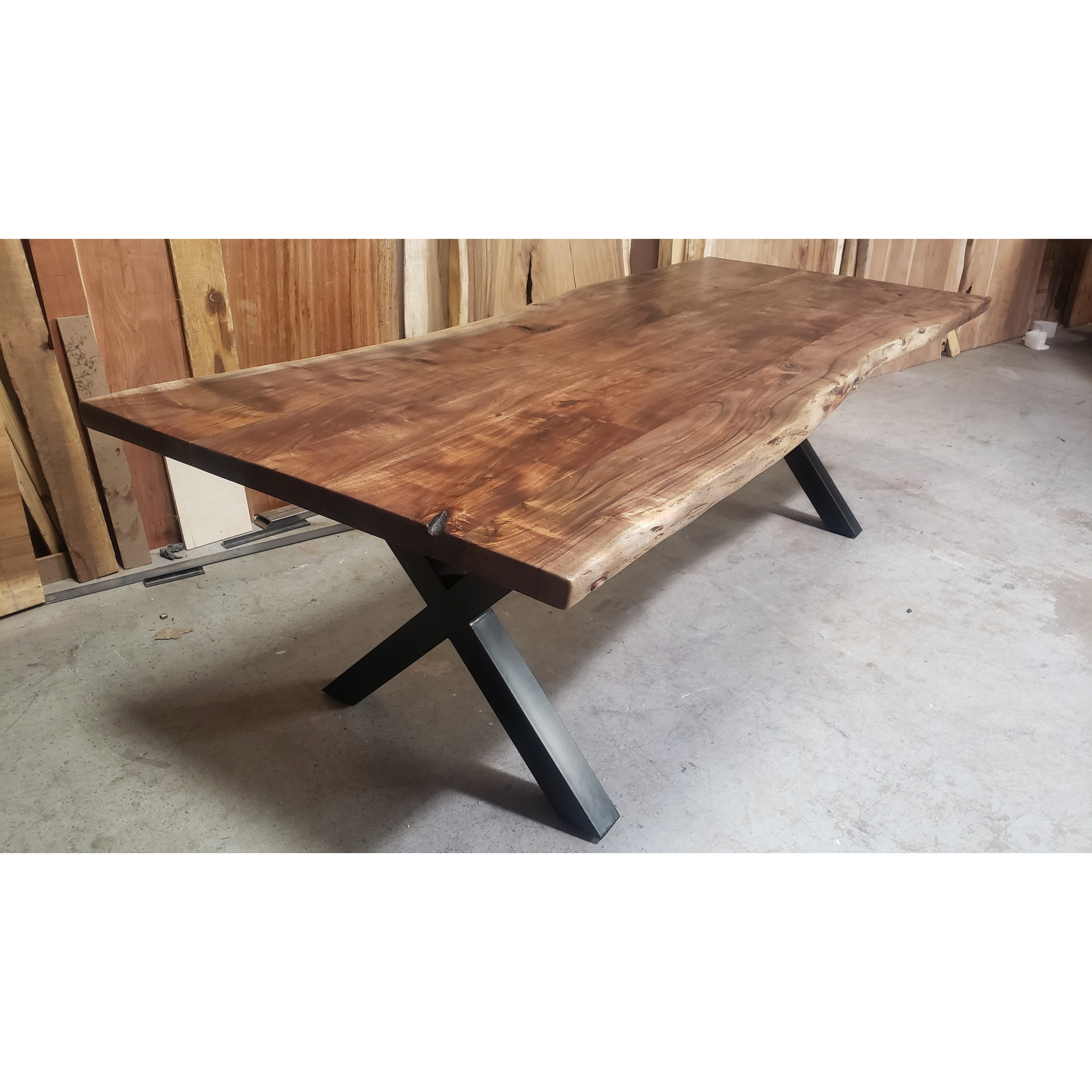 Finely Handcrafted, 96L Live Edge Acacia Wood Dining Table
